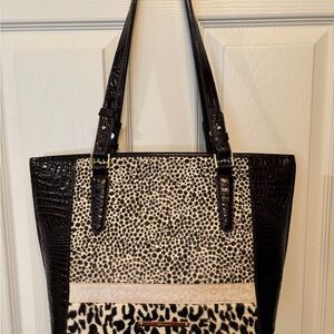 Brahmin Black and Cream Tote with Animal Print